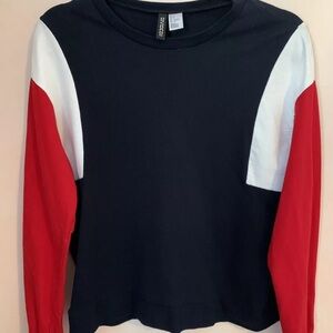 H&M Divided Women’s Red White Blue Colorblock Sweatshirt, Size Extra Small